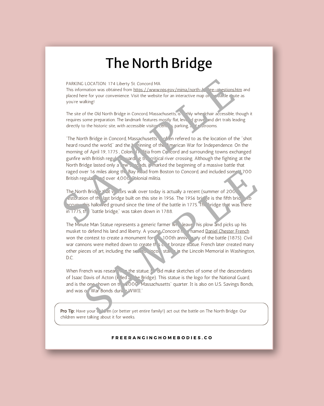 Concord, MA Self-Guided Tour Notes — Free Printable