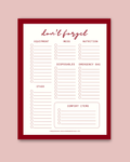 Extra Needs Packing List Notepad