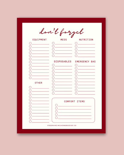Extra Needs Packing List Notepad