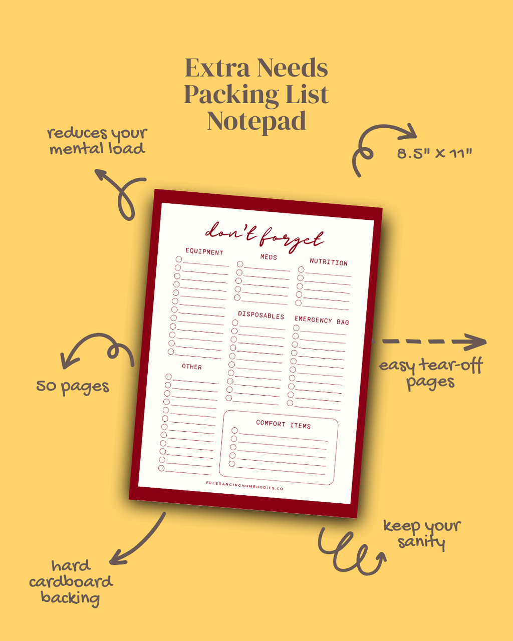 Extra Needs Packing List Notepad