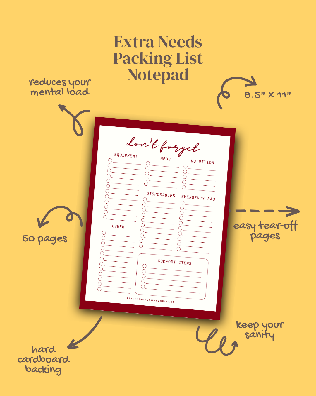 Extra Needs Packing List Notepad